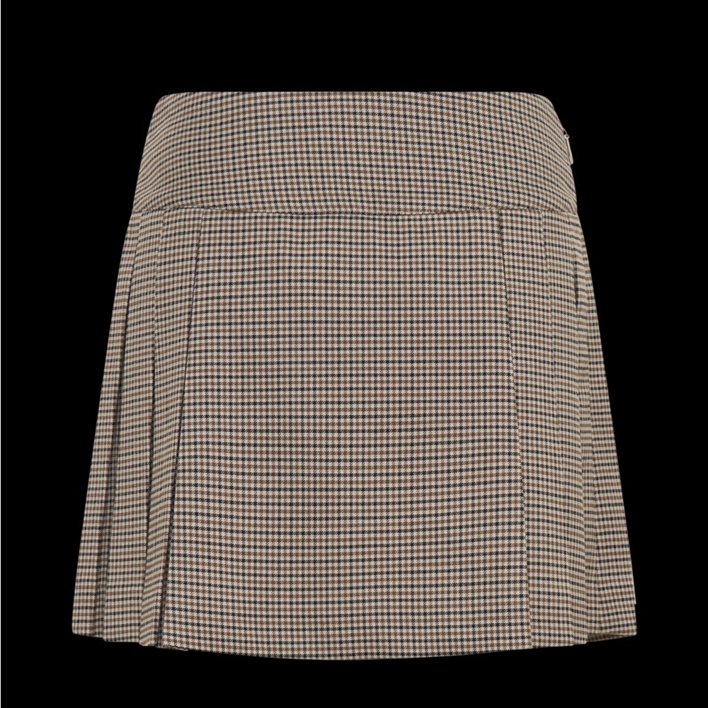 Meshki Tan Check Angie Pleated Buckle Mini Suiting Skirt - Spring Suiting NWOT - Picture 12 of 12